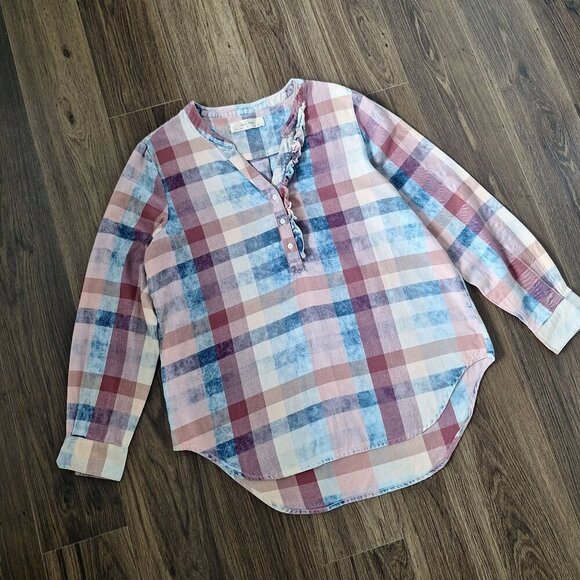 💙 Anthropologie Isabella Sinclair Soft Ruffle Hanley Top 100% Cotton Cottage - Picture 3 of 9